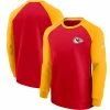 Men's Kansas City Chiefs Nike Red/Gold Historic Raglan Crew Performance Sweater -NFL fanshirt Shop gold kansas city chiefs historic raglan crew performance sweater pi4183000 ff 4183846 dc156dcda9f70e5ee386 full