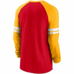 Men's Kansas City Chiefs Nike Red/Gold Throwback Raglan Long Sleeve T-Shirt -NFL fanshirt Shop gold kansas city chiefs throwback raglan long sleeve t shirt pi4183000 altimages ff 4183810 77a3a47b84de007f5c02alt3 full
