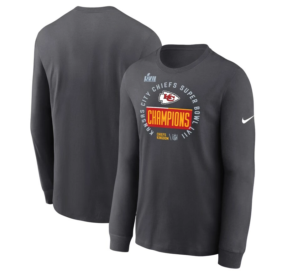 Men's Kansas City Chiefs Nike Anthracite Super Bowl LVII Champions Locker Room Trophy Collection Long Sleeve T-Shirt 3 Men's Kansas City Chiefs Nike Anthracite Super Bowl LVII Champions Locker Room Trophy Collection Long Sleeve T-Shirt