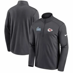 Men's Kansas City Chiefs Nike Anthracite Super Bowl LVII Left Chest Half-Zip Pullover Top