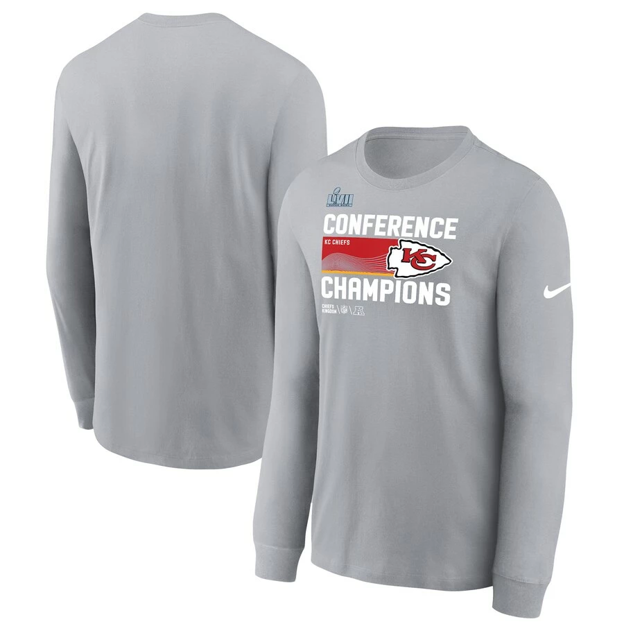 Men's Kansas City Chiefs Nike Gray 2022 AFC Champions Locker Room Trophy Collection Long Sleeve T-Shirt 3 Men's Kansas City Chiefs Nike Gray 2022 AFC Champions Locker Room Trophy Collection Long Sleeve T-Shirt