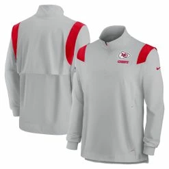 Men's Kansas City Chiefs Nike Gray Sideline Coach Chevron Lockup Quarter-Zip Long Sleeve Top