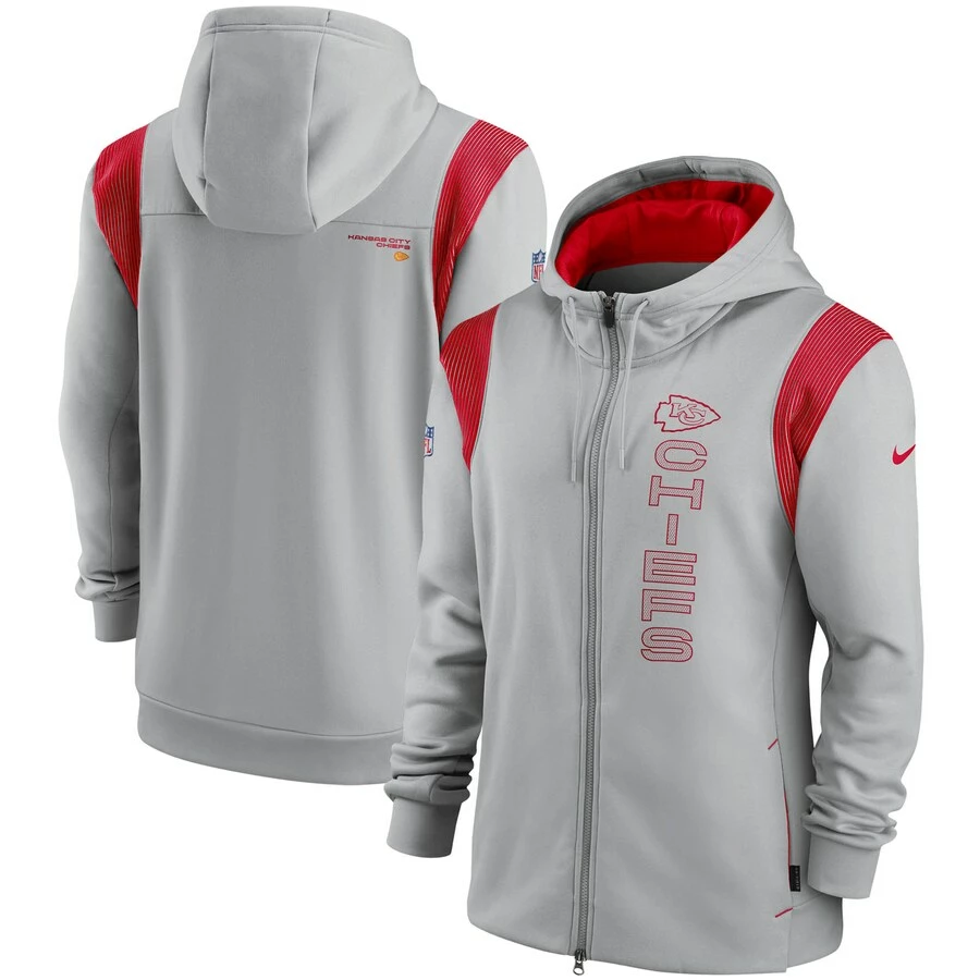 Men's Kansas City Chiefs Nike Gray Sideline Team Performance Full-Zip Hoodie 3 Men's Kansas City Chiefs Nike Gray Sideline Team Performance Full-Zip Hoodie
