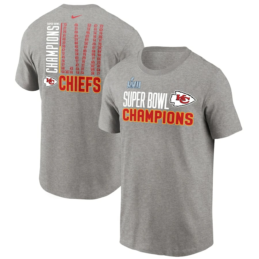 Men's Kansas City Chiefs Nike Heather Gray Super Bowl LVII Champions Roster T-Shirt 4 Men's Kansas City Chiefs Nike Heather Gray Super Bowl LVII Champions Roster T-Shirt – Bild 2