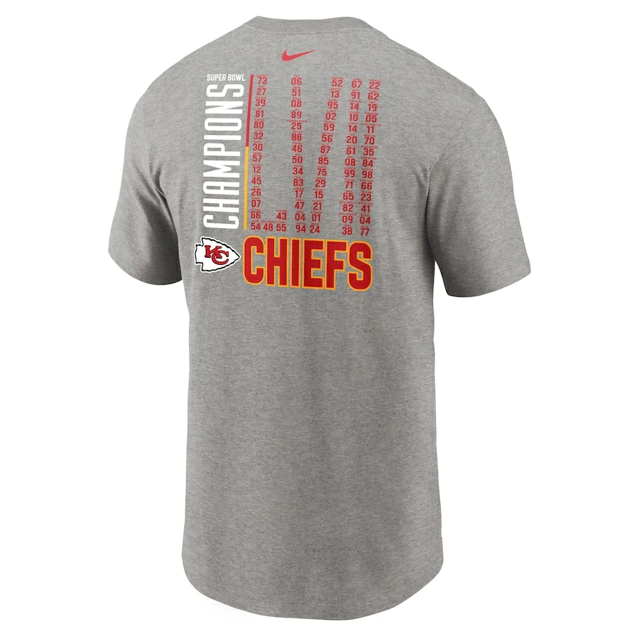 Men's Kansas City Chiefs Nike Heather Gray Super Bowl LVII Champions Roster T-Shirt 6 Men's Kansas City Chiefs Nike Heather Gray Super Bowl LVII Champions Roster T-Shirt – Bild 4