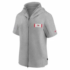 Men's Kansas City Chiefs Nike Heathered Gray Sideline Showout Short Sleeve Full-Zip Hoodie Jacket -NFL fanshirt Shop mens nike heathered gray kansas city chiefs sideline showout short sleeve full zip hoodie jacket pi3733000 altimages ff 3733038 773118f7a08714f79149alt2 full