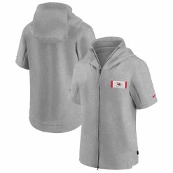 Men's Kansas City Chiefs Nike Heathered Gray Sideline Showout Short Sleeve Full-Zip Hoodie Jacket