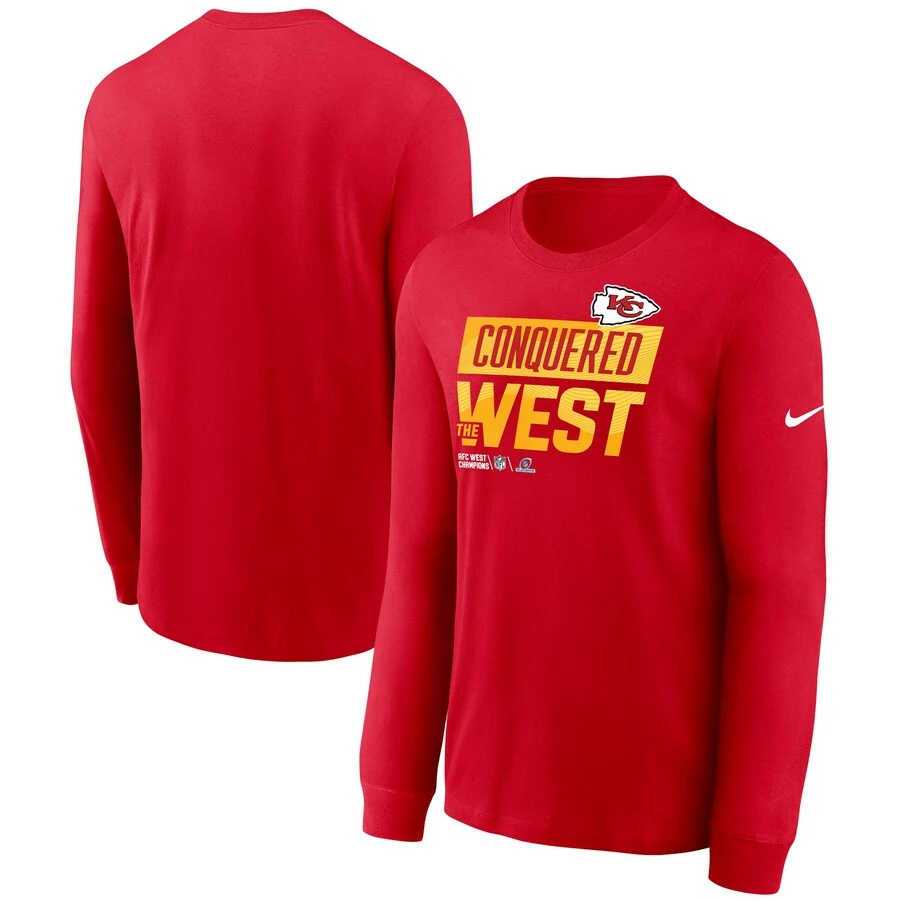 Men's Kansas City Chiefs Nike Red 2022 AFC West Division Champions Locker Room Trophy Collection Long Sleeve T-Shirt 3 Men's Kansas City Chiefs Nike Red 2022 AFC West Division Champions Locker Room Trophy Collection Long Sleeve T-Shirt
