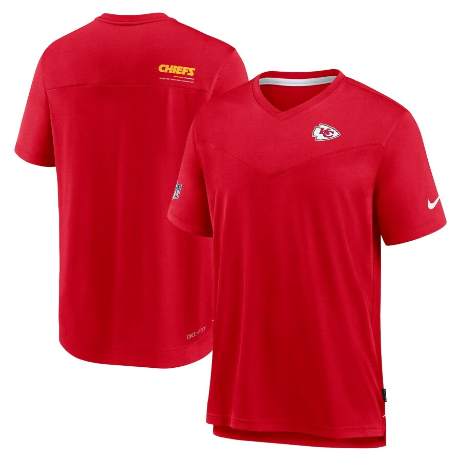 Men's Kansas City Chiefs Nike Red Sideline Coach Chevron Lock Up Logo V-Neck Performance T-Shirt 3 Men's Kansas City Chiefs Nike Red Sideline Coach Chevron Lock Up Logo V-Neck Performance T-Shirt