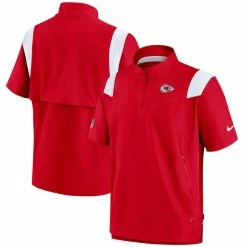 Men's Kansas City Chiefs Nike Red Sideline Coaches Short Sleeve Quarter-Zip Jacket