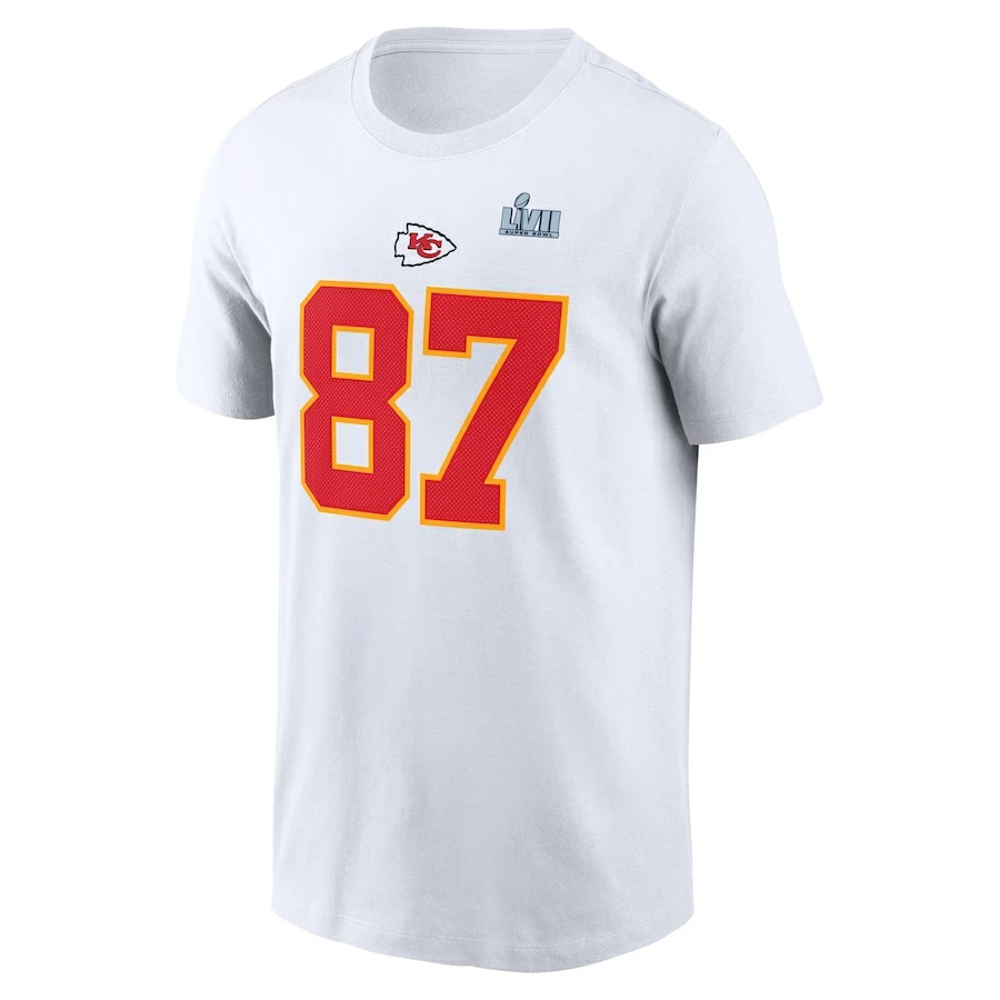 Men's Kansas City Chiefs Travis Kelce Nike White Super Bowl LVII Name & Number T-Shirt 5 Men's Kansas City Chiefs Travis Kelce Nike White Super Bowl LVII Name & Number T-Shirt – Bild 3