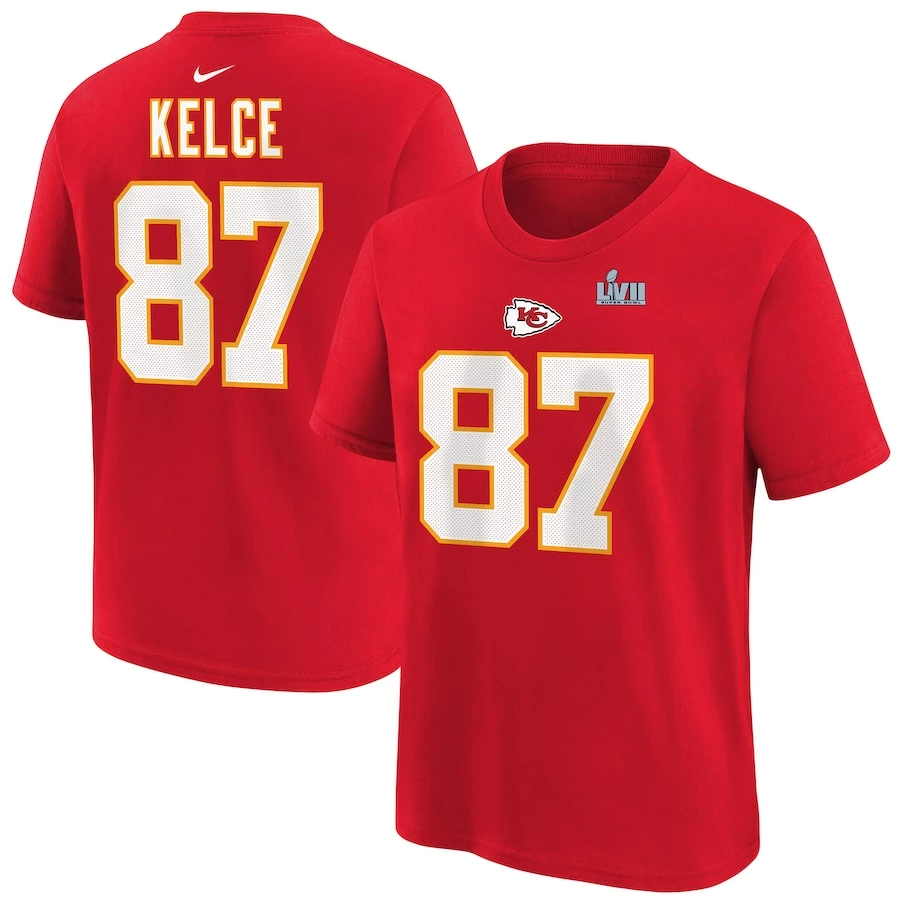 Preschool Kansas City Chiefs Travis Kelce Nike Red Super Bowl LVII Name & Number T-Shirt 4 Preschool Kansas City Chiefs Travis Kelce Nike Red Super Bowl LVII Name & Number T-Shirt – Bild 2