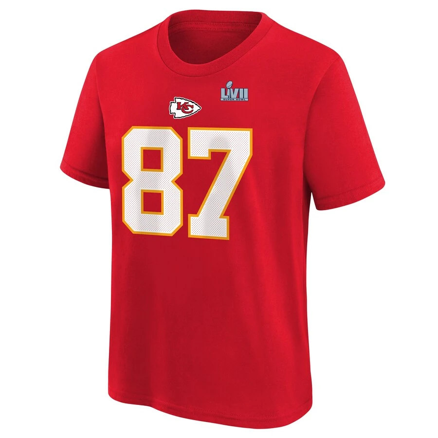 Preschool Kansas City Chiefs Travis Kelce Nike Red Super Bowl LVII Name & Number T-Shirt 5 Preschool Kansas City Chiefs Travis Kelce Nike Red Super Bowl LVII Name & Number T-Shirt – Bild 3