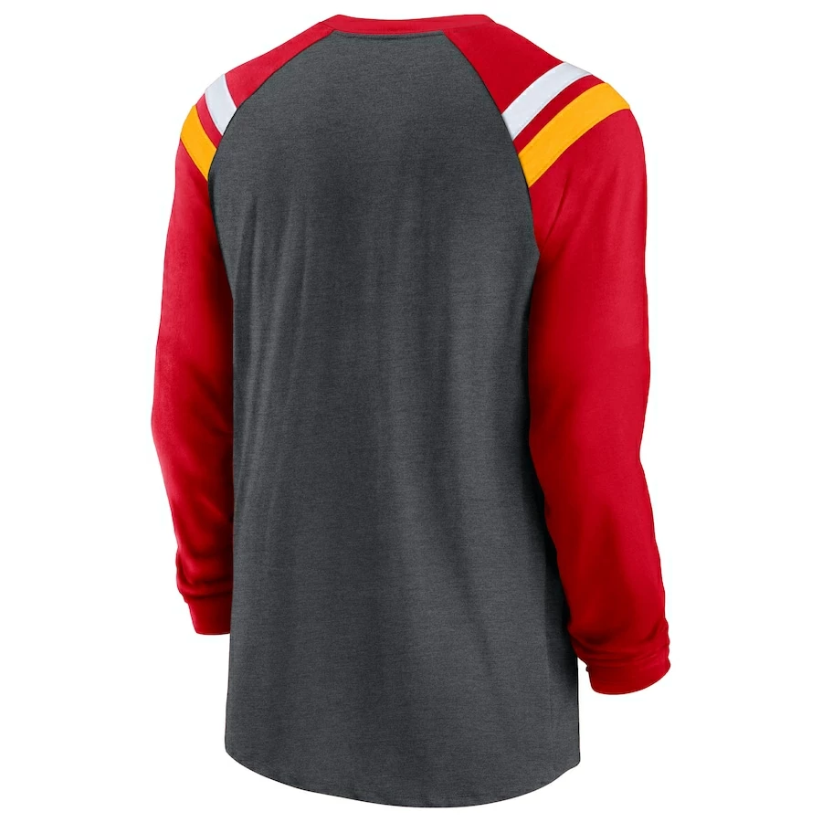 Men's Kansas City Chiefs Nike Heathered Charcoal/Red Tri-Blend Raglan Athletic Long Sleeve Fashion T-Shirt 6 Men's Kansas City Chiefs Nike Heathered Charcoal/Red Tri-Blend Raglan Athletic Long Sleeve Fashion T-Shirt – Bild 4