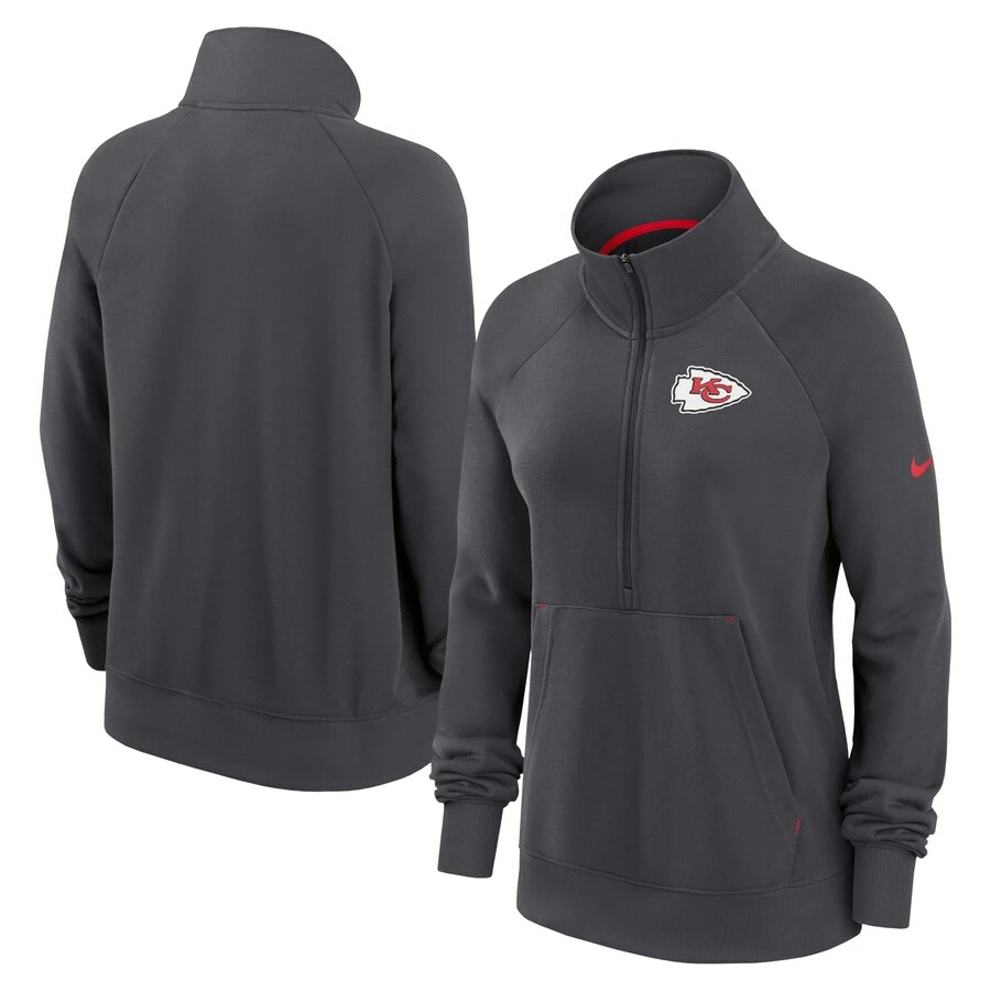 Women's Kansas City Chiefs Nike Charcoal Premium Raglan Performance Half-Zip Sweatshirt 3 Women's Kansas City Chiefs Nike Charcoal Premium Raglan Performance Half-Zip Sweatshirt