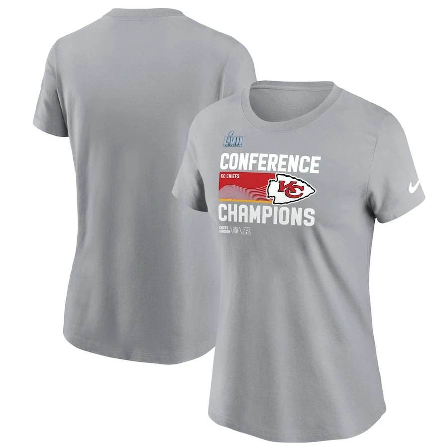 Women's Kansas City Chiefs Nike Gray 2022 AFC Champions Locker Room Trophy Collection T-Shirt 4 Women's Kansas City Chiefs Nike Gray 2022 AFC Champions Locker Room Trophy Collection T-Shirt – Bild 2