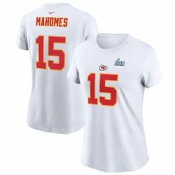 Women's Kansas City Chiefs Patrick Mahomes Nike White Super Bowl LVII Name & Number T-Shirt