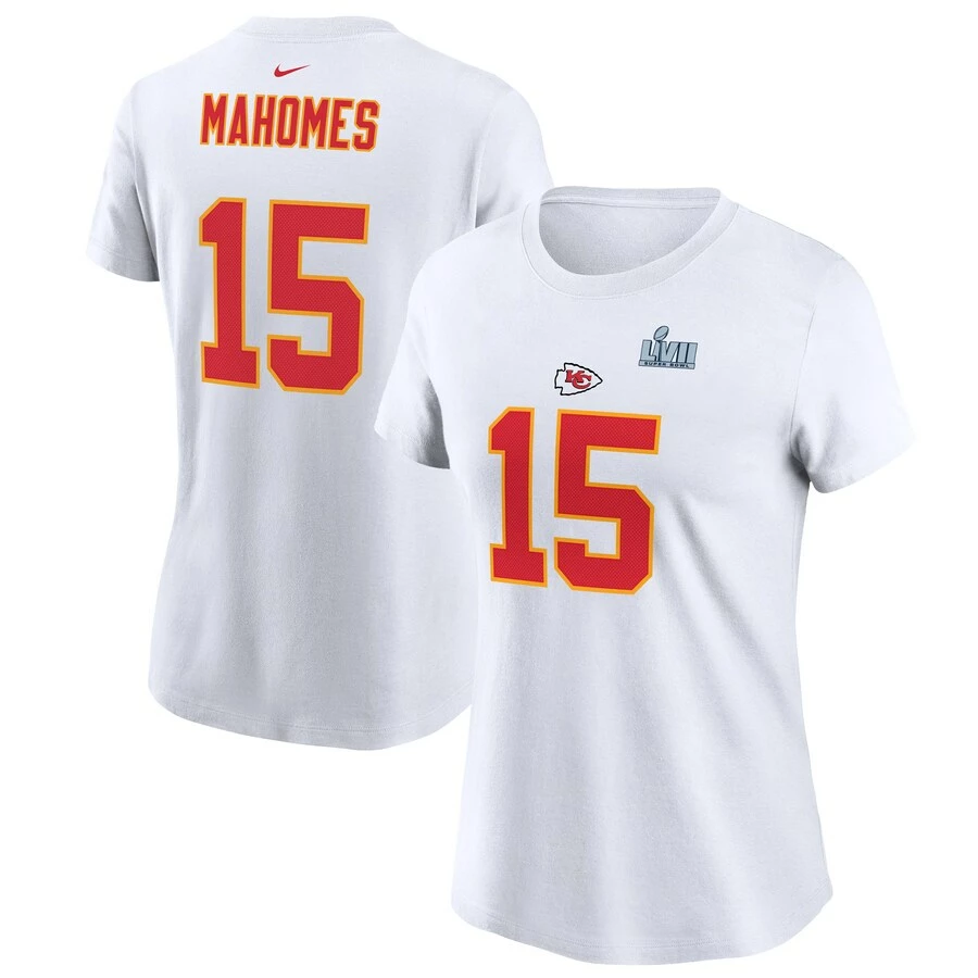 Women's Kansas City Chiefs Patrick Mahomes Nike White Super Bowl LVII Name & Number T-Shirt 3 Women's Kansas City Chiefs Patrick Mahomes Nike White Super Bowl LVII Name & Number T-Shirt