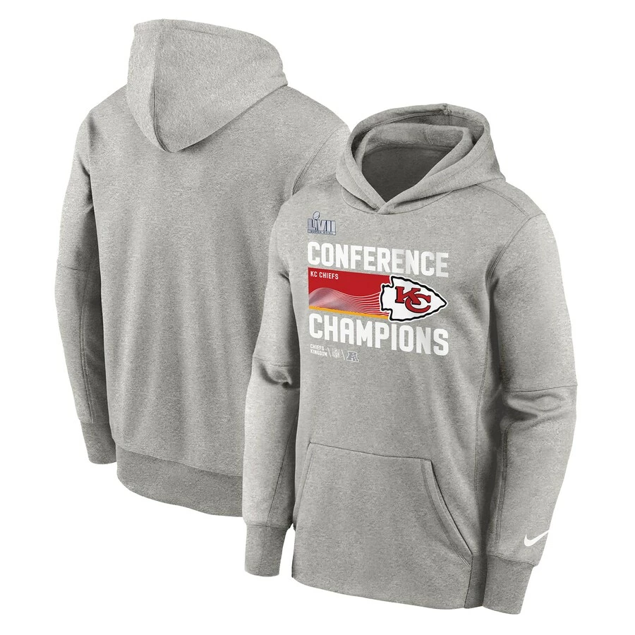 Youth Kansas City Chiefs Nike Gray 2022 AFC Champions Locker Room Trophy Collection Pullover Hoodie 3 Youth Kansas City Chiefs Nike Gray 2022 AFC Champions Locker Room Trophy Collection Pullover Hoodie