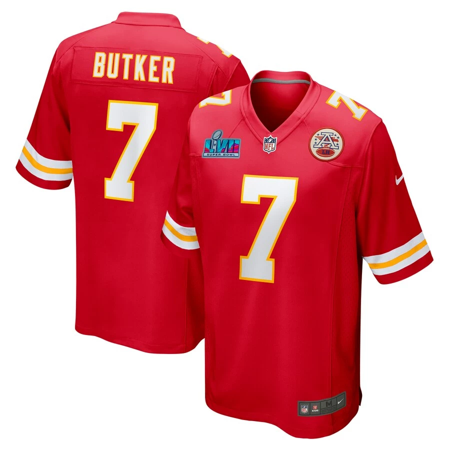 Men's Kansas City Chiefs Harrison Butker Nike Red Super Bowl LVII Patch Game Jersey 3 Men's Kansas City Chiefs Harrison Butker Nike Red Super Bowl LVII Patch Game Jersey