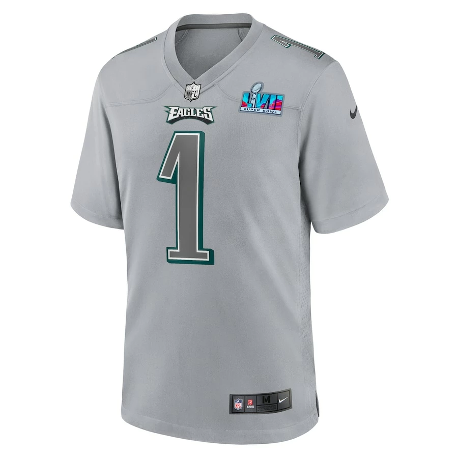 Men's Philadelphia Eagles Jalen Hurts Nike Gray Super Bowl LVII Patch Atmosphere Fashion Game Jersey 5 Men's Philadelphia Eagles Jalen Hurts Nike Gray Super Bowl LVII Patch Atmosphere Fashion Game Jersey – Bild 3
