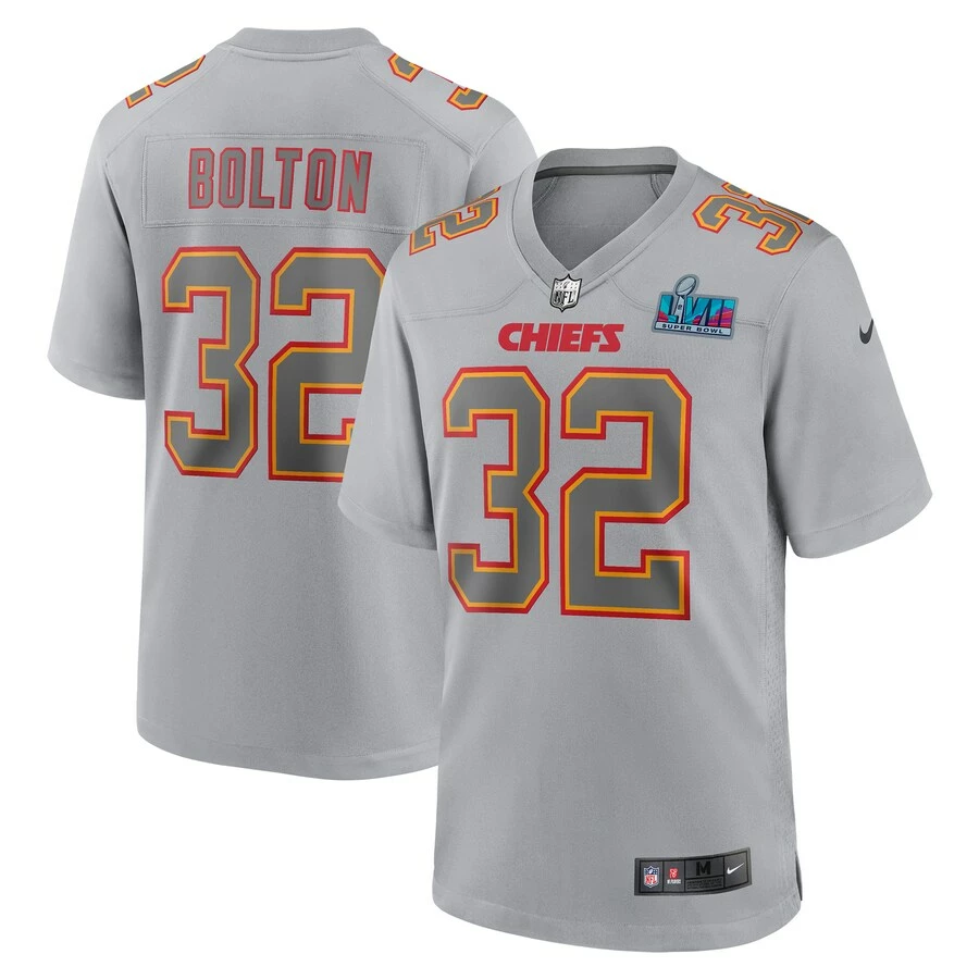 Men's Kansas City Chiefs Nick Bolton Nike Gray Super Bowl LVII Patch Atmosphere Fashion Game Jersey 3 Men's Kansas City Chiefs Nick Bolton Nike Gray Super Bowl LVII Patch Atmosphere Fashion Game Jersey